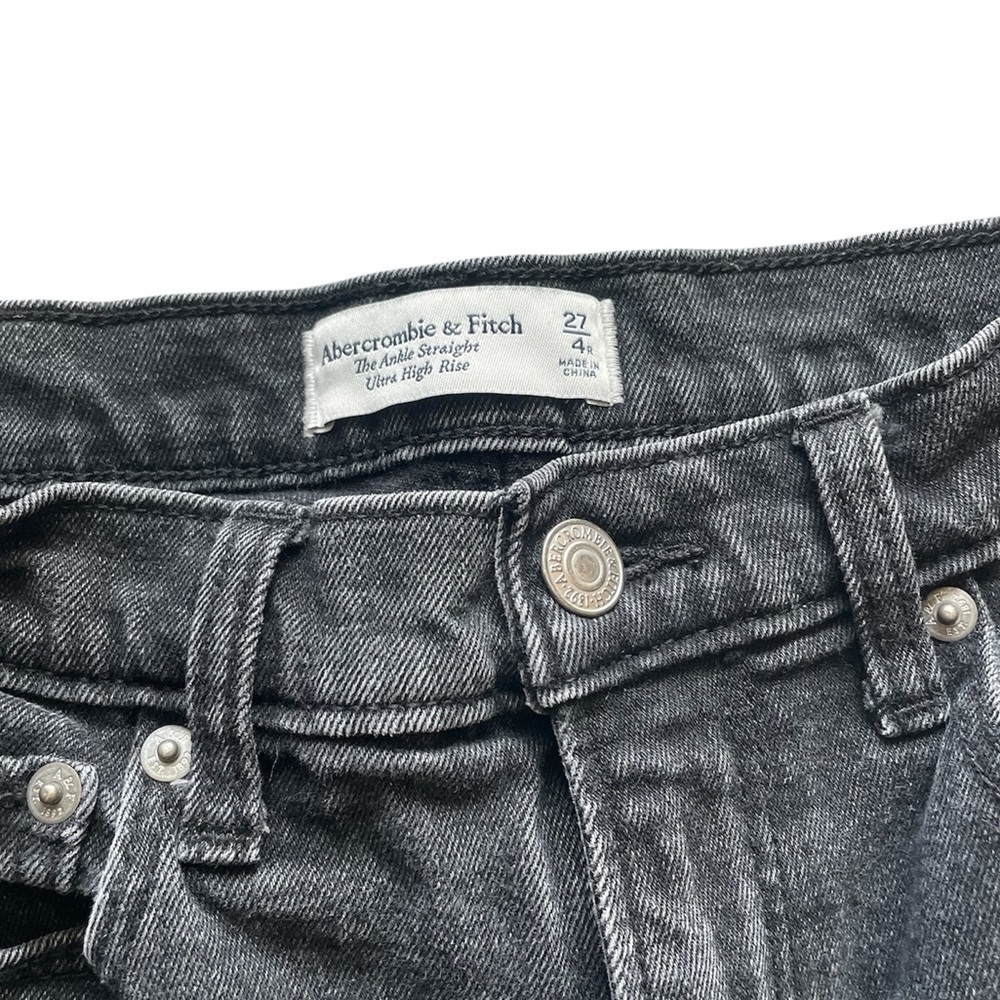 Abercrombie & Fitch Ankle Straight Ultra High Rise Black Denim Raw Hem 27 / 4 - Picture 3 of 6